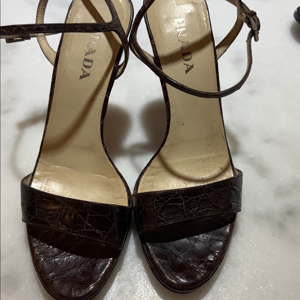 Prada Dark Brown Leather Strappy Sandals